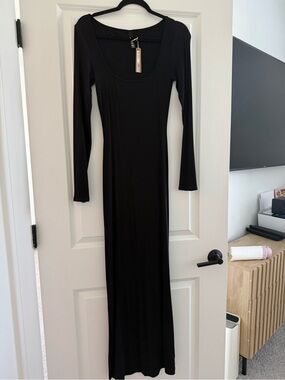 SKIMS Long Sleeve Black Maxi Dress